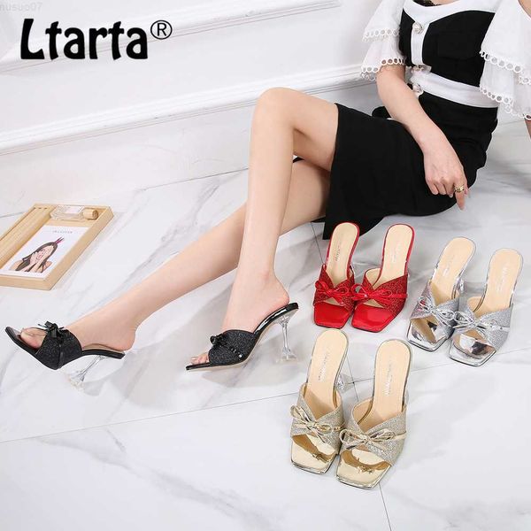 Sandalen LTARTA Sommer Rot Flach Mund Stiletto Sandalen Große Größe Mode Laufsteg High Heel Hausschuhe Mode Bogen Offene Zehen Sandalen WZ L230720