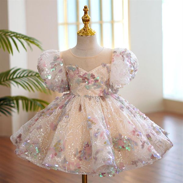 2020 vestidos bonitos da menina de flor o pescoço renda appliqued frisado 3d flor menina pageant vestidos sem costas arco plissado saia em camadas aniversário 279o