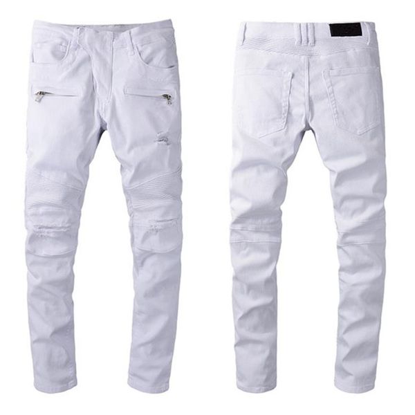 Jeans da uomo di lusso firmati Design lavato di marca Pantaloni in denim bianchi a gamba sottile Pantaloni da motociclista skinny elasticizzati leggeri Jean Trouser220H