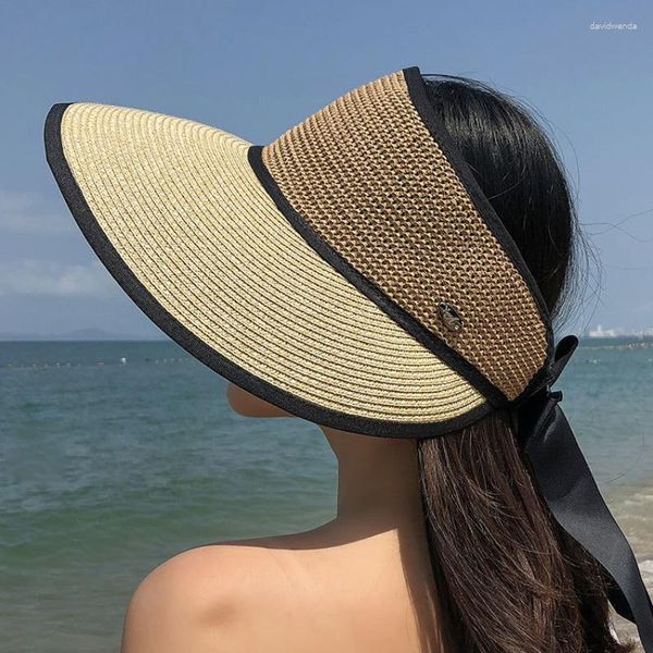 Cappelli a tesa larga 2023 Cappello di paglia da donna estivo Grande protezione solare da spiaggia pieghevole da donna
