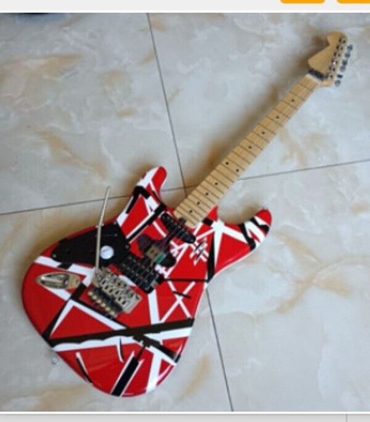 Eddie Van Halen Left Hand Relic Chitarra elettrica White Black Stripe Red Body Manico in acero Alta qualità