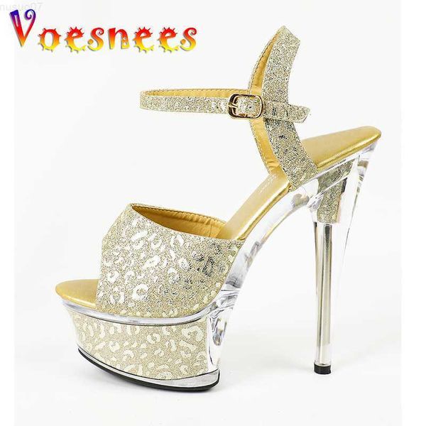 Sandali Donna New Golden Emboss Tacchi alti Cinturino alla caviglia Sandali gladiatore 15CM Stiletto Scarpe da festa 2023 Fondo spesso Eseguire pompe L230720