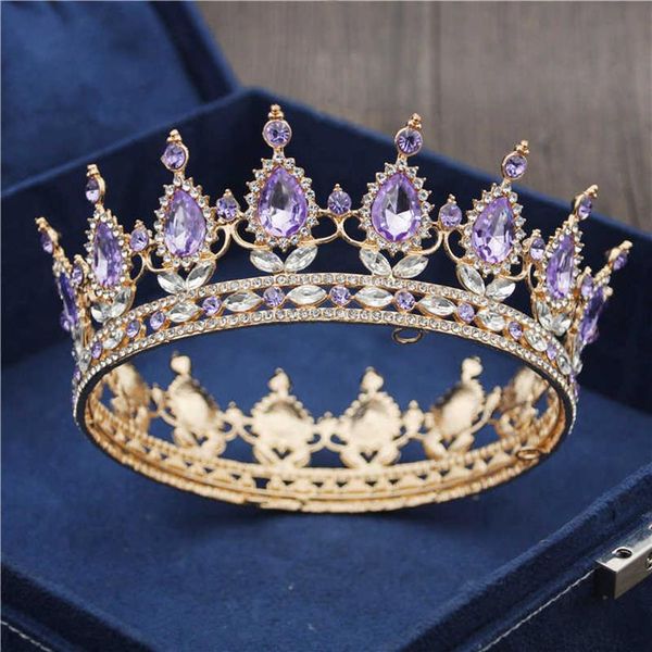 Oro Viola Queen King Corona nuziale per le donne Copricapo Prom Pageant Matrimonio Diademi e corone Accessori per gioielli per capelli 210616270f