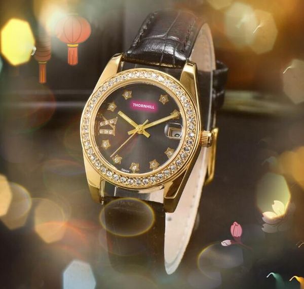 Три иглы кожаное ремень маленький циферблат звезды пчелиные бриллианты кольцевые часы japen vk quartz hronograph Движение розовое золото корпус женские подарки.