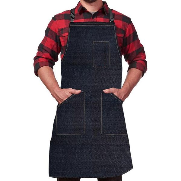 Grembiuli Cucina Denim Grembiule Uomo Donna Con Pocket Chef Cucina Cottura Regolabile Nero Blu Semplice Uniforme Impermeabile Dropship319b