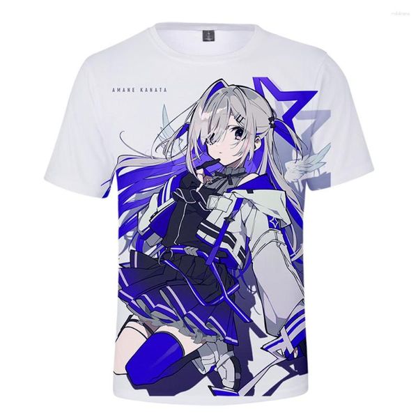 Camisetas masculinas HOLOLIVE VTuber Amane Kanata Estampadas em 3D Primavera Verão Preppy Homens/Mulheres T-shirt Streetwear Estilo Kawaii Roupas de rua