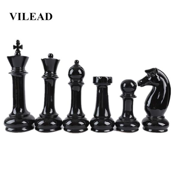 VILEAD sechsteiliges Set internationale Schachfiguren aus Keramik, kreatives europäisches Kunsthandwerk, Heimdekoration, Zubehör, handgefertigtes Ornament T219S