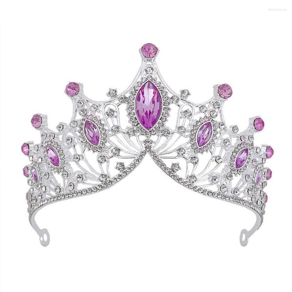 Grampos de cabelo nupcial roxo coroa luxuosa strass joias de metal para presente de natal do dia dos namorados