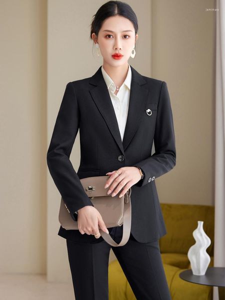 Zweiteilige Damen-Hosen für Damen, Büroarbeitskleidung, professionelle Damen-Business-Hosenanzüge mit Jacken und Mantel, weiblich, Herbst-Winter-Blazer-Set