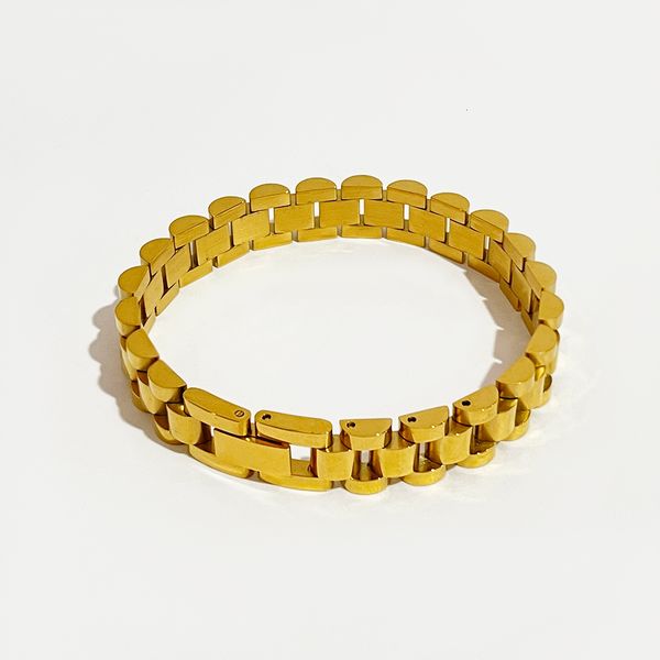 Armreif Perisbox Solid Gold Bold Thick Armband Geeignet für klassische breite Damenkette mit stapelbarem Edelstahl 230719