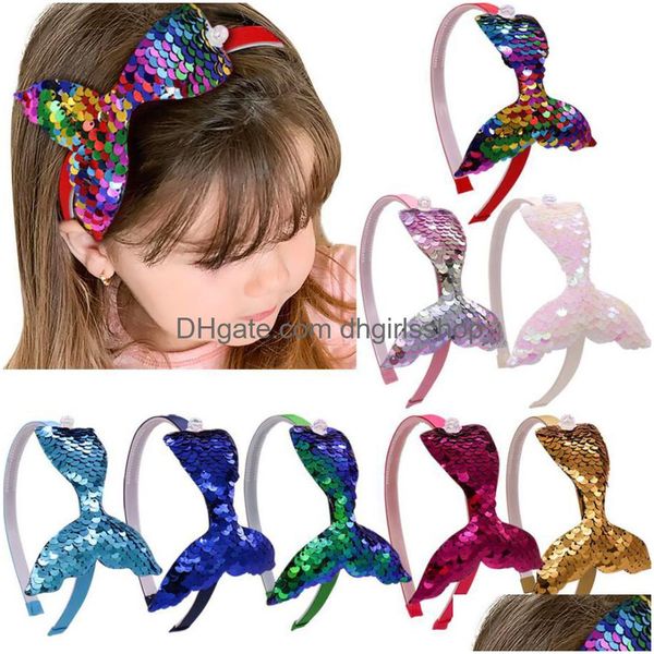 Fasce per capelli fatte a mano con paillettes arcobaleno Fascia per sirena Accessori per capelli per neonate Fasce per capelli per bambini Articoli per copricapo per feste 8 Colo Dh0Sz