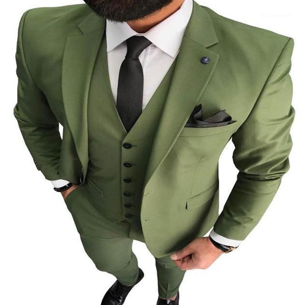 Abito da uomo verde oliva da sposa 3 pezzi Smoking formale con risvolto con tacca da lavoro Slim Fit Groomsmen Suit Set Jacket Vest Pant1264m