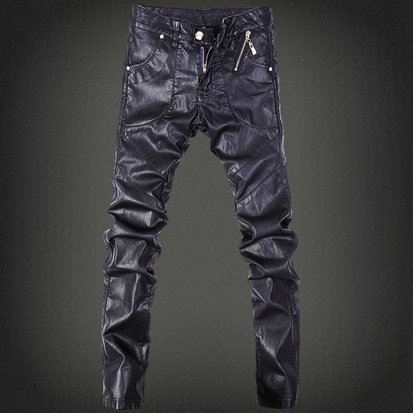 2020 Mens Ny Tuta Moto Uomo Pu Pantaloni Patchwork Denim Biker Jeans Pantaloni in pelle Taglia 28-36 UN2A262D