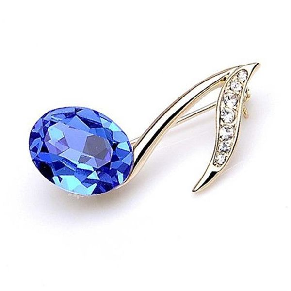 Alfinetes de tamanho pequeno folheados a ouro cristal de strass e pedra de vidro azul royal nota musical broche de alfinete pequeno 306j