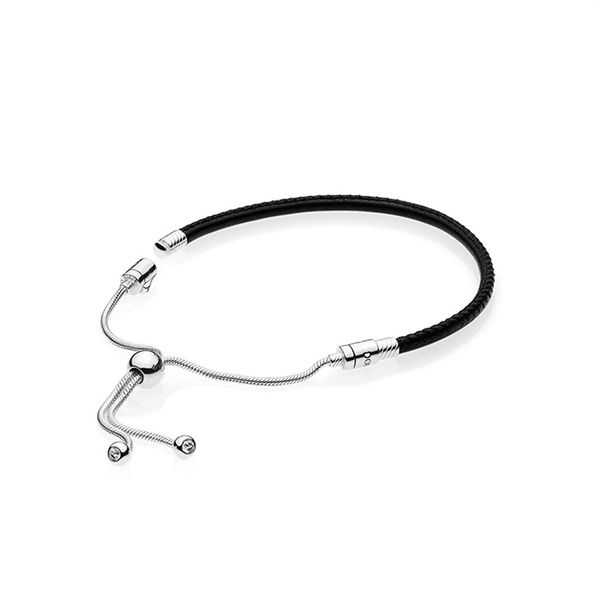 NUOVI braccialetti in pelle nera scorrevole da donna di moda Scatola originale per braccialetti Pandora in argento sterling 925 misura regolabile176Y