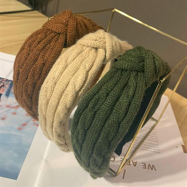 Осенние зимние вязание турбанская повязка на голову растягивает волосы