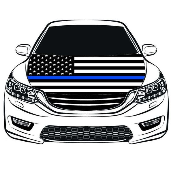 Thin Blue Line USA bandiera nazionale auto Copri cappuccio 3 3x5ft I tessuti elastici del motore 100% poliestere possono essere lavati248J