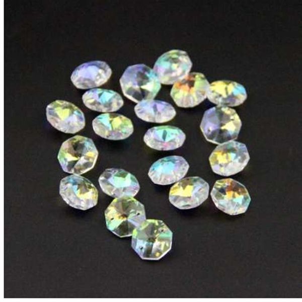 100pcs çok AB 14mm Kristal Sekizgen Boncuk Avize Prism için Parçalar 2 Delikler Kristal Cam Avize Parçaları Kristal Asma Drop2312