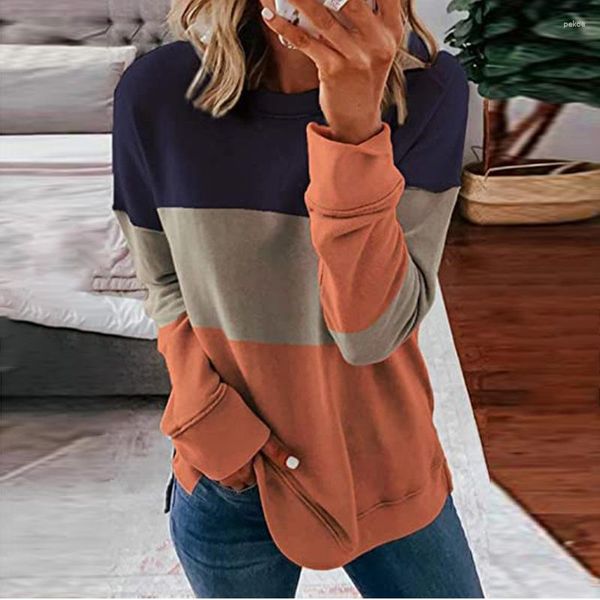 Felpe con cappuccio da donna T-shirt a blocchi di colore per le donne Moda Pullover Camicie casual a maniche lunghe Primavera Autunno Camicia a fondo allentato Top femminili