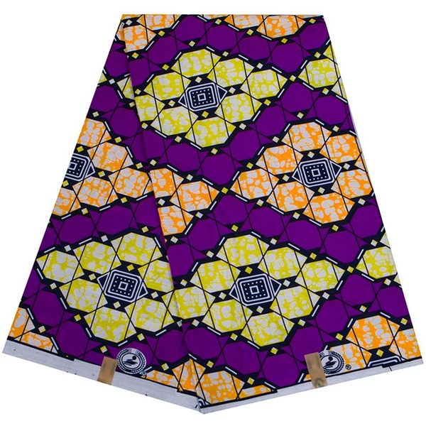 Tessuto africano viola 6 Yards / lotto Panno in poliestere Ankara per abito da cucire Tessuto stampa cera reale tagliato a misura Designer280l