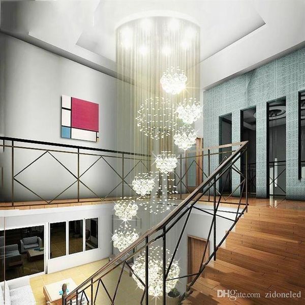 Lampadario moderno Goccia di pioggia Grande lampada di cristallo con 11 plafoniera a sfera di cristallo 13 GU10 scala a filo soffitto l222f