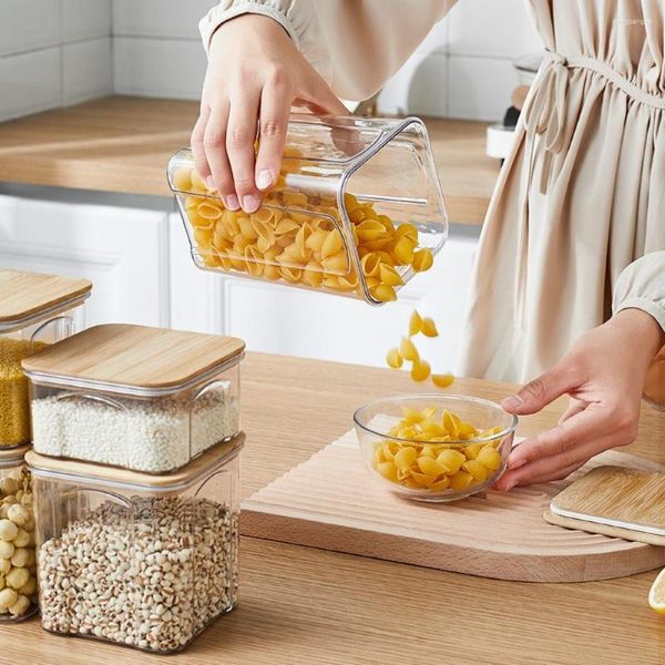 Bottiglie di stoccaggio PET sigillato per uso alimentare con coperchio in bambù ermetico per barattolo contenitore organizzatore di cereali per scatole da cucina domestiche