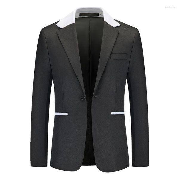 Jaquetas masculinas Euro Size Masculino Terno Casual 2023 Moda Outono Estilo Coreano Patchwork Um Botão Branco Preto Casacos S-2XL