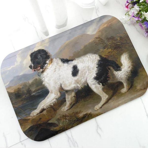 Teppiche Vintage Foundland Dog Painting Fußmatte für Badezimmer Küche Rutschfester Landseer Breed Bodenteppich Teppich Welpe Hunde Home Decor