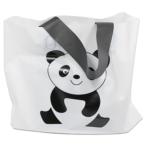 25 pçs inteira impressão em lote panda caixa branca sacola de plástico para compras com alça para pano presente moda bolsa 224i