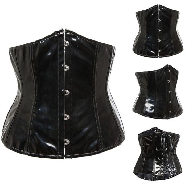 Gothic Fetish Nero Sottoseno Corsetto PVC Vinile Bustier Top con lacci Punk S-2XL Body Shaper2854