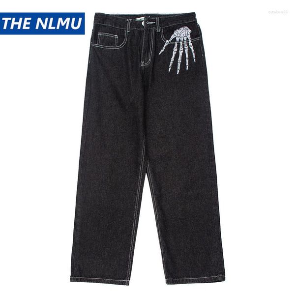 Jeans da uomo 2023 Pantaloni da uomo in denim hip-hop Streetwear Ricamo scheletro Pantaloni da jogging Harajuku Pantaloni larghi