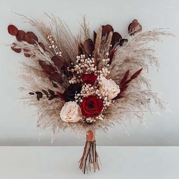 Flores decorativas buquê de casamento rosas feitas à mão dama de honra buquês de flores secas personalização noiva segurando decoração