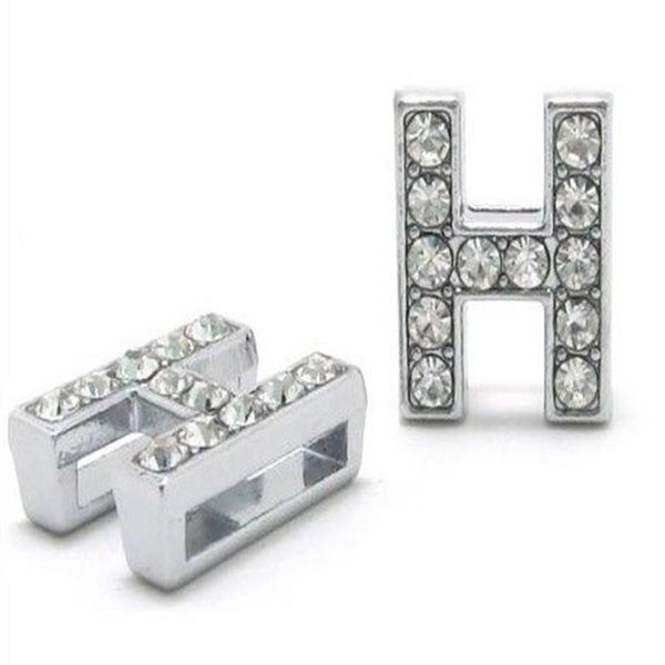 Lote 50 pçs 8mm H Full Strass Bling Slide Letter DIY Alphabet Charms Fit For 8mm pulseira de couro SL0013274e