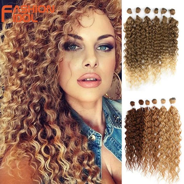 Synthetische Perücken, Afro-verworrene lockige Haarbündel, 24–28 Zoll, 6 Stück/Lot, Ombre Blonde Weaves für schwarze Frauen 230227