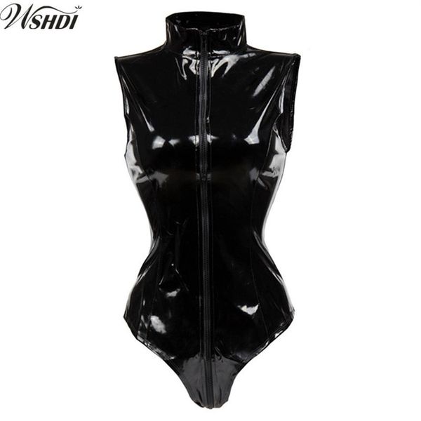 Tuta in PVC nero sexy con cerniera Latex Wetlook Catsuit Tuta in ecopelle gotica Donna Fetish PVC Teddy Clubwear Costume Y1810160308D