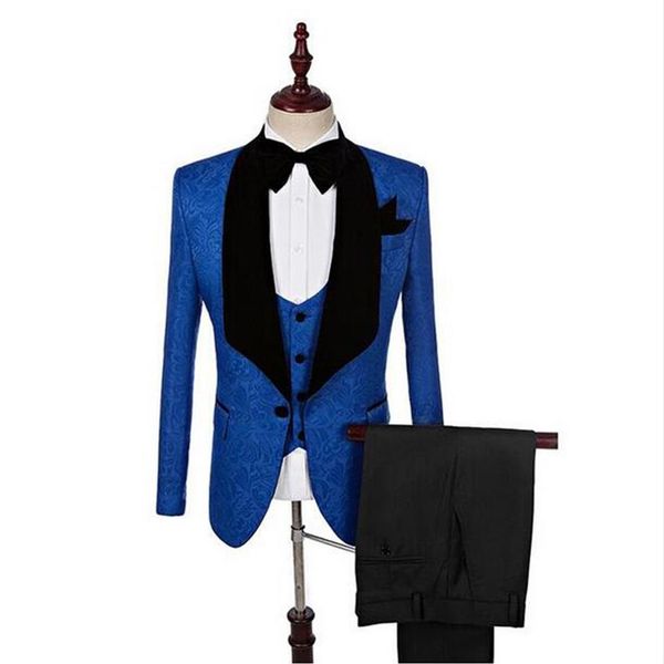 Мода Royal Blue Black Groom Tuxedos 3 штуки Shaw