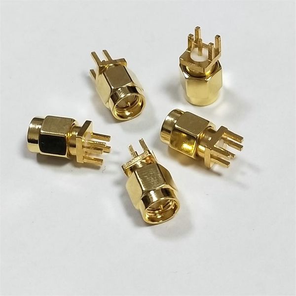 100 peças de solda de plugue macho SMA de latão dourado para conectores de montagem de borda de clipe PCB 224S