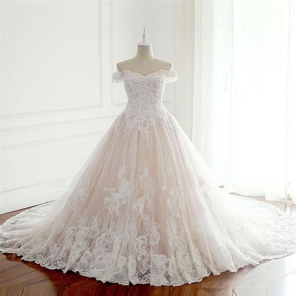 Nuovi abiti da sposa principessa 2021 Turchia Appliques bianche Raso rosa all'interno Abiti da sposa eleganti Plus Size240H