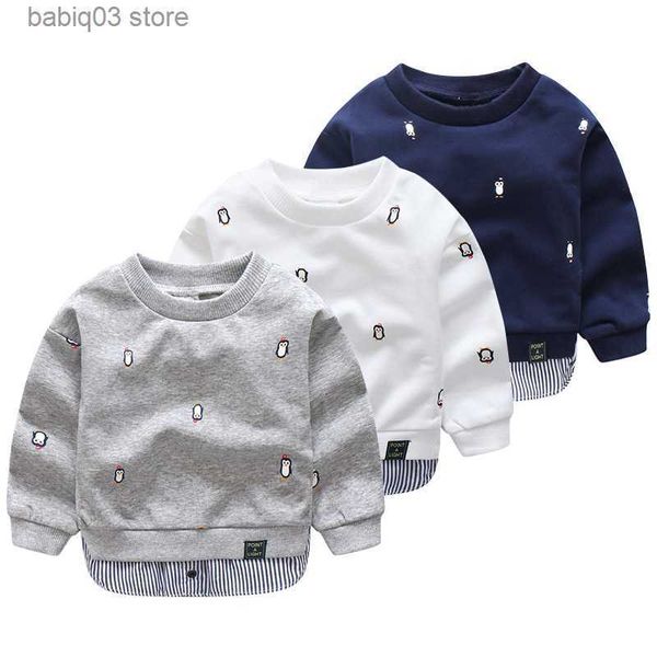 Felpe con cappuccio Felpe 2022 Primavera Autunno 2 3 4 5 6 7 8 10 anni Bambini Cartoon Animal Print Patchwork Falso 2 pezzi Felpa di base per bambini Baby Boy T230720