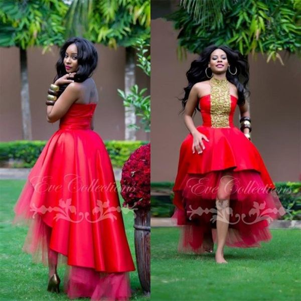 Novo vermelho alto baixo inchado africano preto menina vestidos de baile 2019 personalizar mais exclusivo vestido ancara mulheres vestidos de noite mangas festa2174