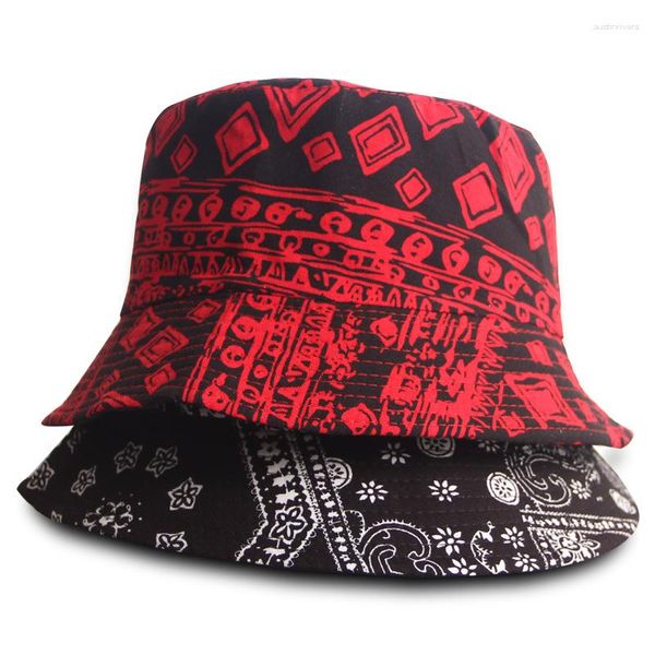 Berretti 2023 Nero Rosso Design Pescatore Cappello Donna Uomo Berretto Cotone Bacino Paisley Harajuku Protezione solare Cappelli secchiello da viaggio Donna