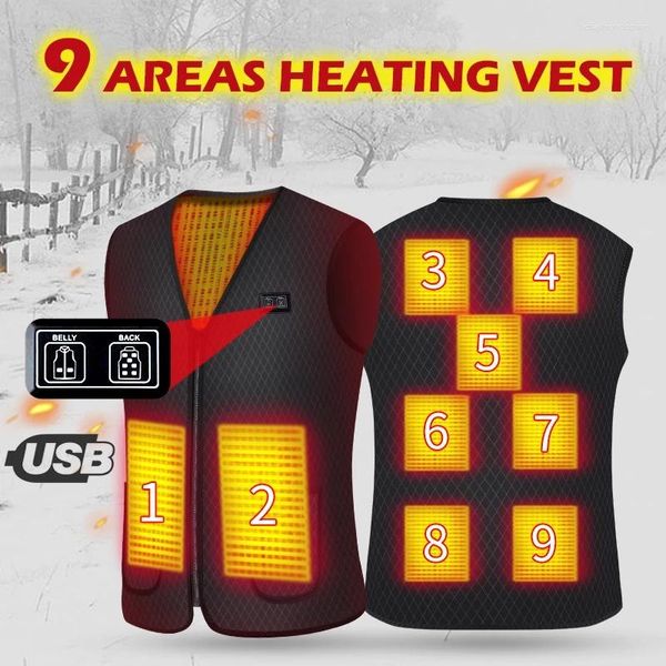 Gilet da uomo Inverno USB Infrarossi 9 Aree di riscaldamento Gilet per uomo Donna Giacca in pile termica elettrica Campeggio esterno Escursionismo Moto