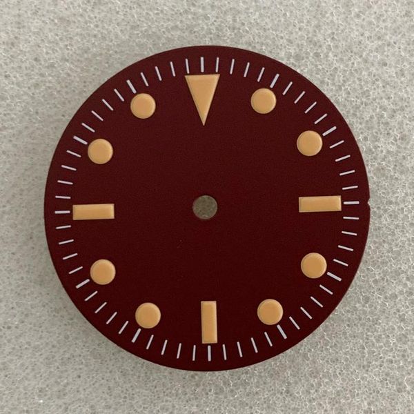 Uhrenreparatursätze 28,5 mm weinrotes 2836-Zifferblatt KEIN leuchtendes NH35 für ETA2836 8215 Mingzhu 2813-Uhrwerk S-LOGO