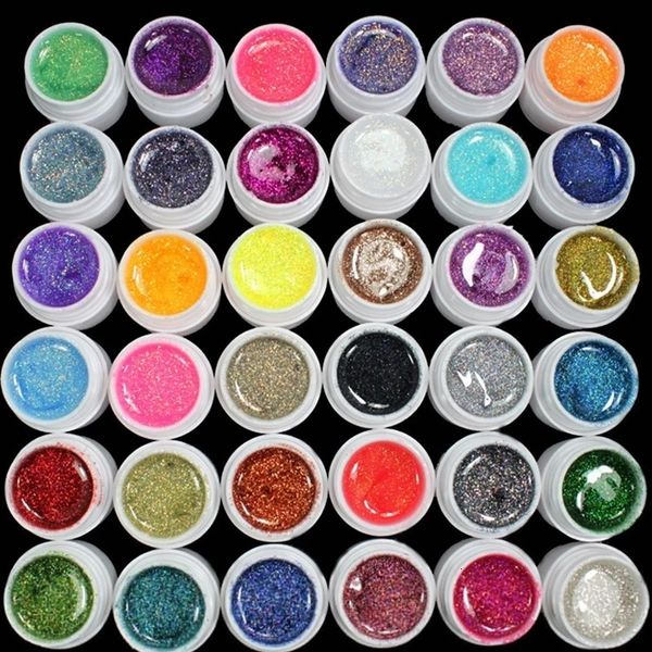 Conjunto de 36 cores de gel para unhas Glitter Acrylic Powder UV Polish Soak Off Builder Colorful Art Supplies 230719