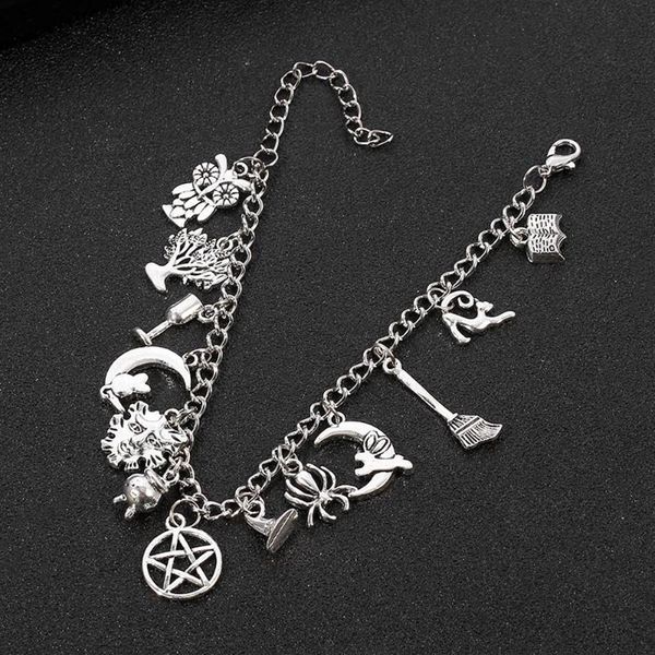 Punk Supernatural Magia Bruxaria Pingente Pulseira Antiguidade Mistério Charme Vintage Jóias Gótico Presente de Halloween para Mulheres Homem Ba2517