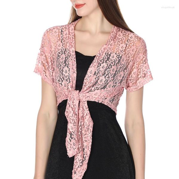 Sciarpe Scialli da donna eleganti Avvolgere Cardigan in pizzo scavato Bolero da sposa Manica corta Stringate Protezione solare estiva Copricostumi