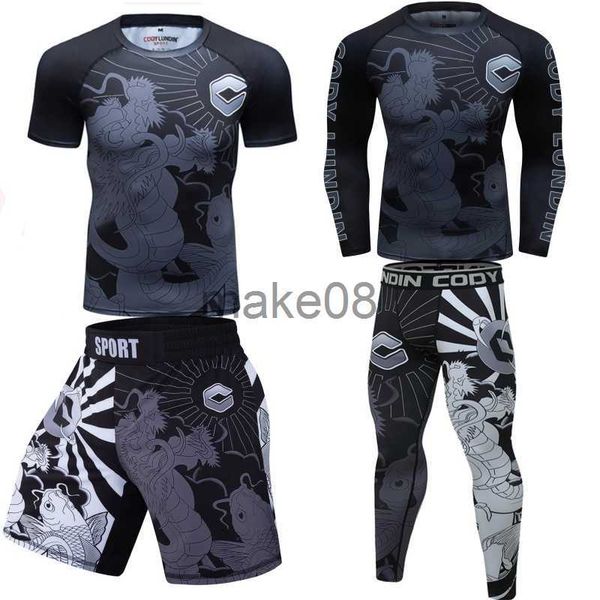 Мужские спортивные костюмы Quick Dry Compression Sport Suits Мужские брюки для рубашки устанавливают MMA Boxing Rashguard Gym Training Fitness Tracksuits J230720