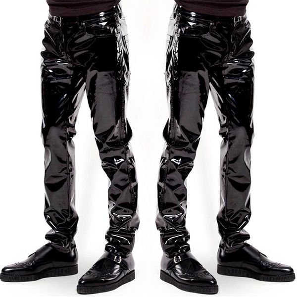 CALÇA MASCULINO DE COURO BRILHANTE ASPECTO PVC JEANS GOTH JEANS FLY X6005 28 30 32 34 36 38 213f