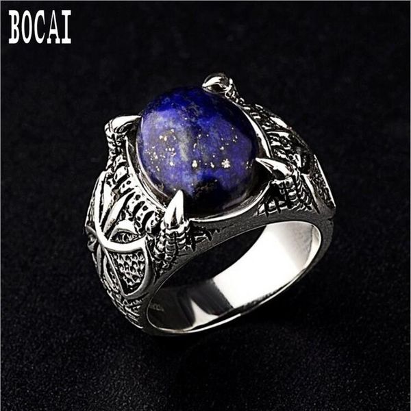 Cluster Ringe 2021 Mode Natürliche Lapis Lazuli Herren Silber Ring S925 Einfache Persönlichkeit Domineering Für Männer Male240D