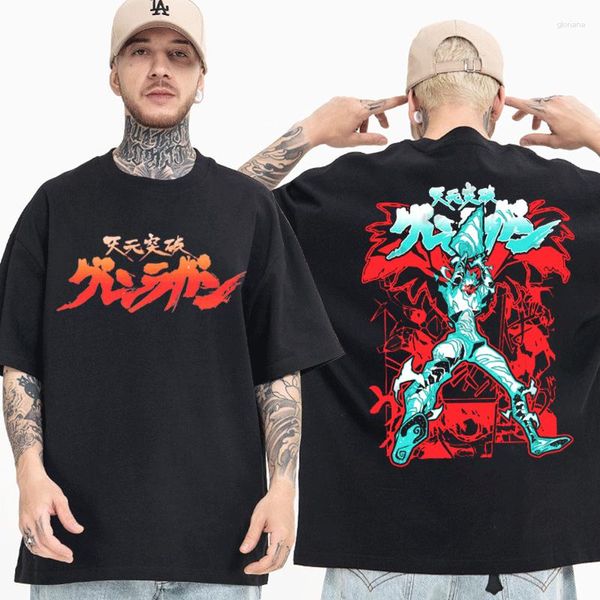 Herren T-Shirts Anime Tengen Toppa Gurren Lagann Print T-Shirt Männer und Frauen Baumwolle Kurzarm T-Shirts Hip Hop T-Shirts Übergroße Streetwear